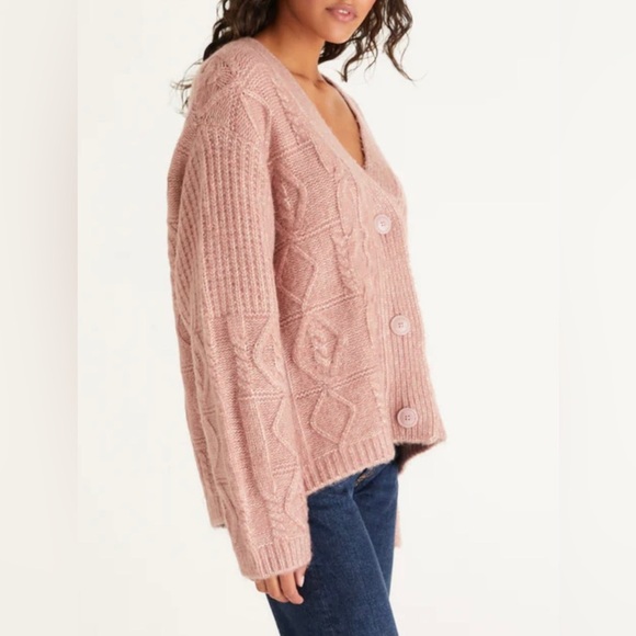New Z Supply Ryleigh Cable Knit Cardigan Sweater in Sweet Pink | Women’s Small - Picture 15 of 16